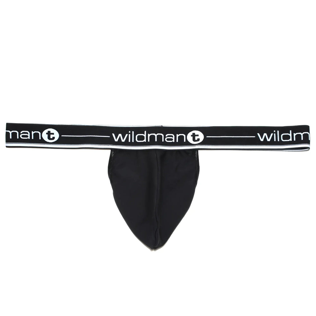 Black WildmanT strapless jockstrap featuring a prominent contoured pouch and logo-branded elastic waistband.