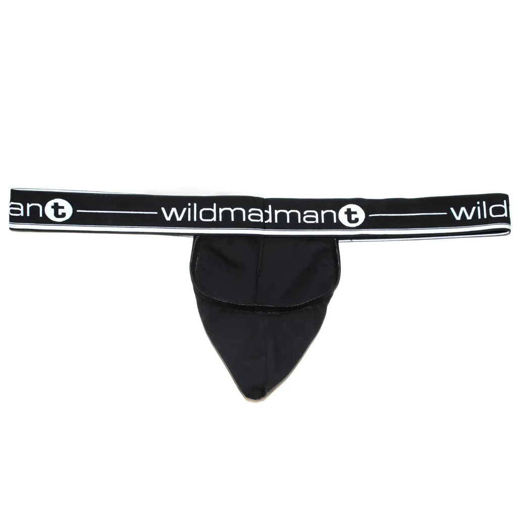 Black WildmanT strapless jockstrap with a structured Big Boy pouch and branded elastic waistband.