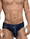Black WildmanT Big Boy pouch swim brief with a prominent center pouch and small white logo tag on the right hip.