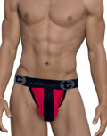 WildmanT jockstrap with a black and red striped pouch and a black waistband featuring the brand logo.