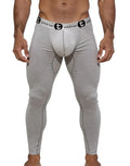 Grey heather long johns with a prominent contoured front pouch and WildmanT branded elastic waistband.