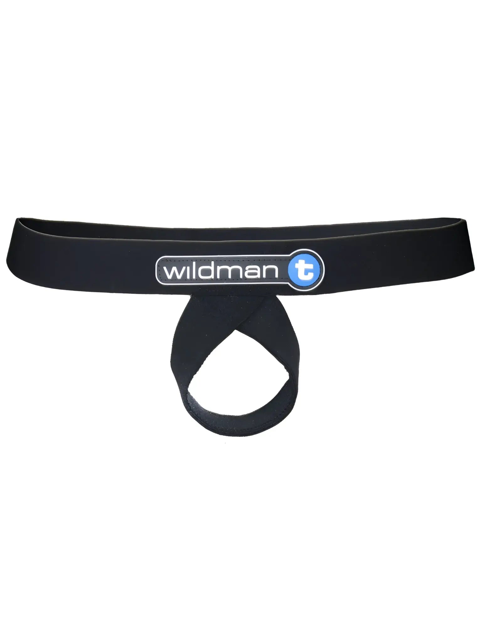 Black WildmanT Lift Loop support jockstrap with a central logo patch and a circular looped strap design.