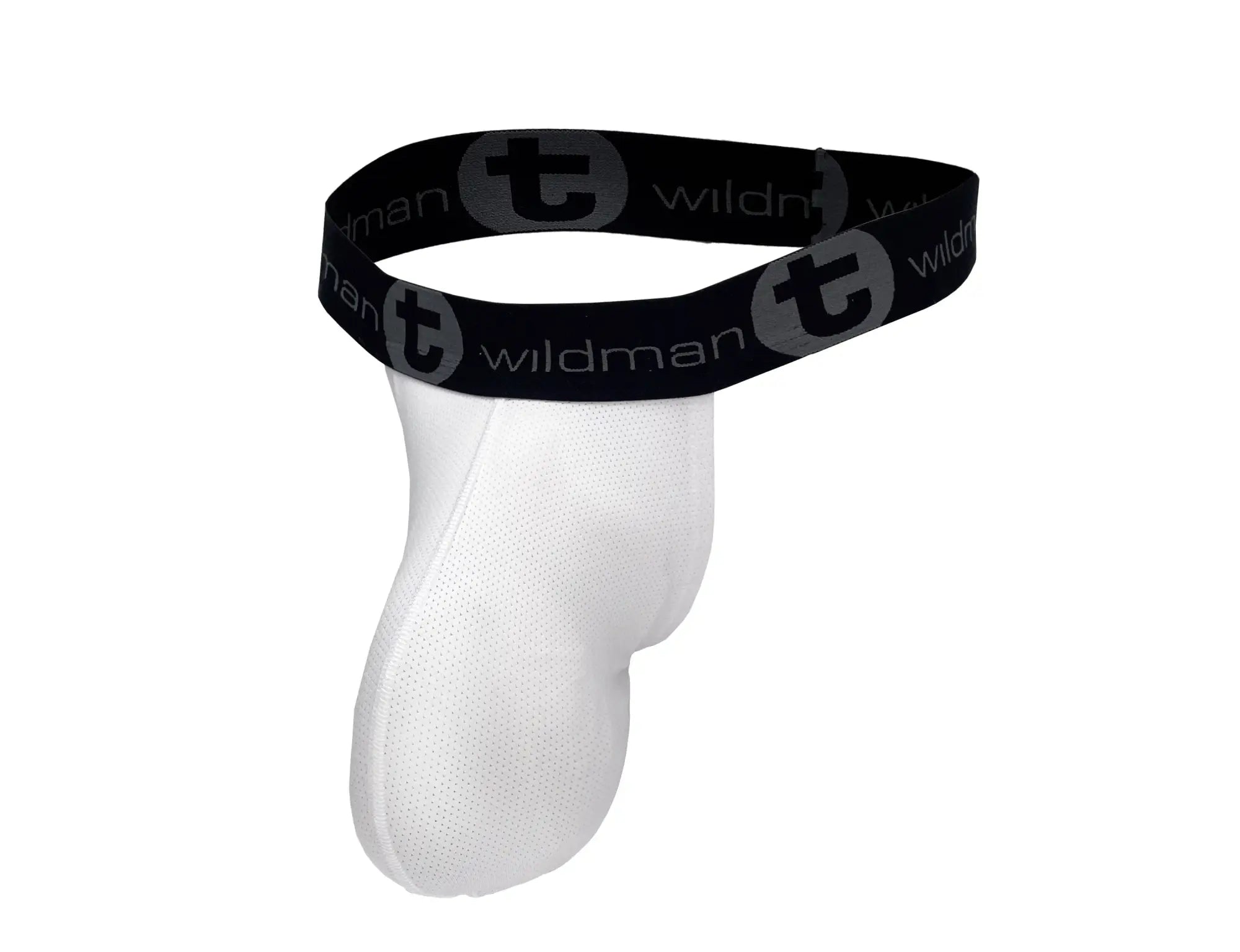 White mesh strapless pouch with a black WildmanT branded elastic waistband against a white background.