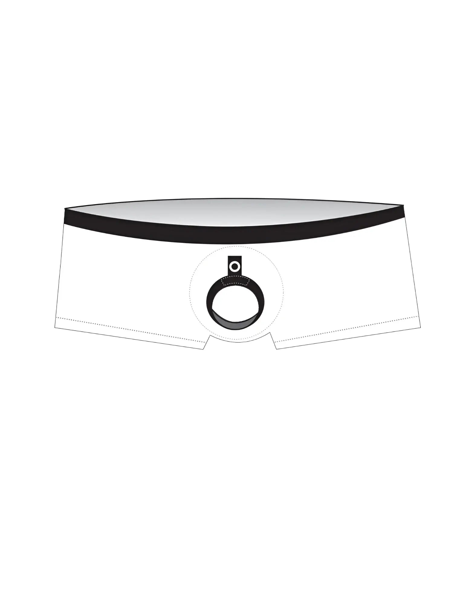 Red WildmanT mid-cut sport swim trunks featuring a black waistband and a centered integrated cock ring attachment.
