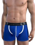 Royal blue boxer briefs with a prominent "Big Boy" pouch, white piping, and a black WildmanT branded waistband.