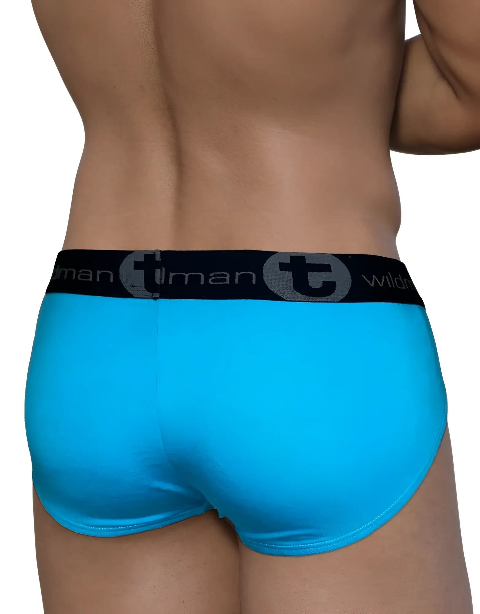 Baby blue modal brief with a black branded waistband featuring the WildmanT logo.