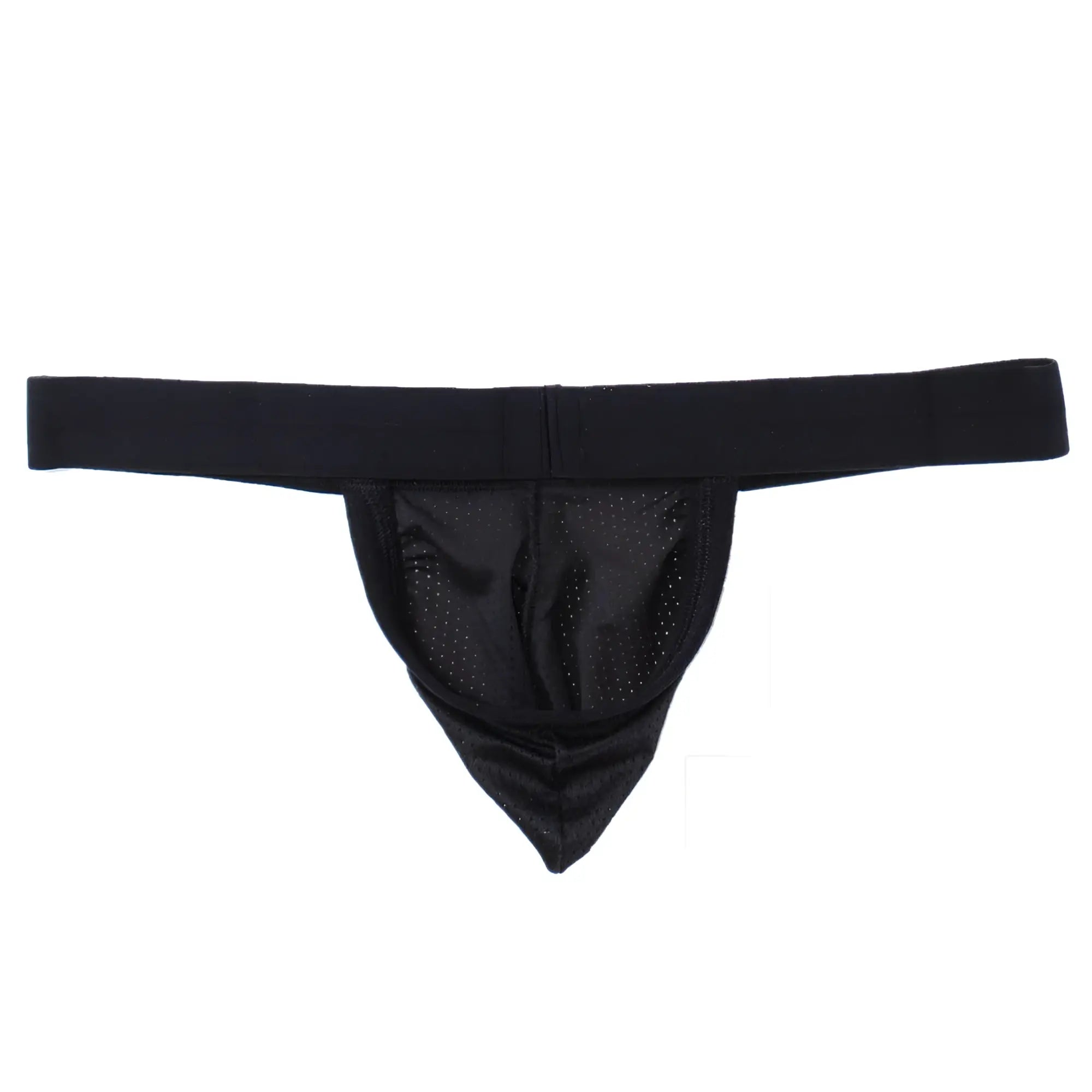 WildmanT black strapless jockstrap made of breathable micro-mesh fabric with a wide, soft elastic waistband.