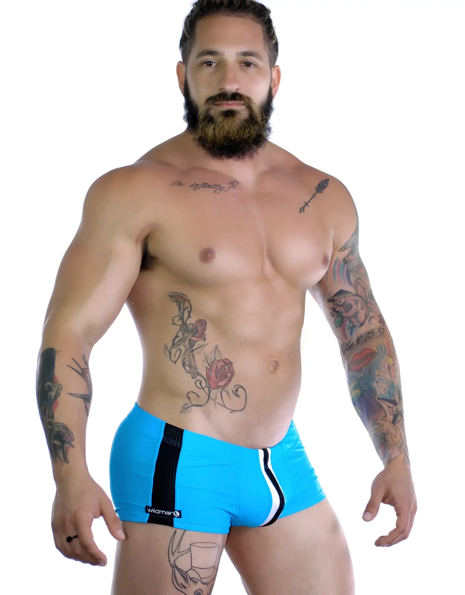 Sportivo Square Cut in teal featuring black side mesh panels and a center white vertical stripe.
