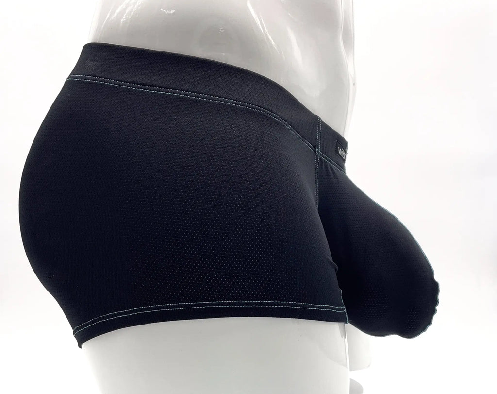 Stitch Big Boy Pouch boxer briefs in navy blue with textured fabric and contrasting light blue stitching.