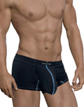 Blue boxer briefs with a front pouch, textured mesh fabric, and contrasting blue stitching. Wildman logo on waistband.