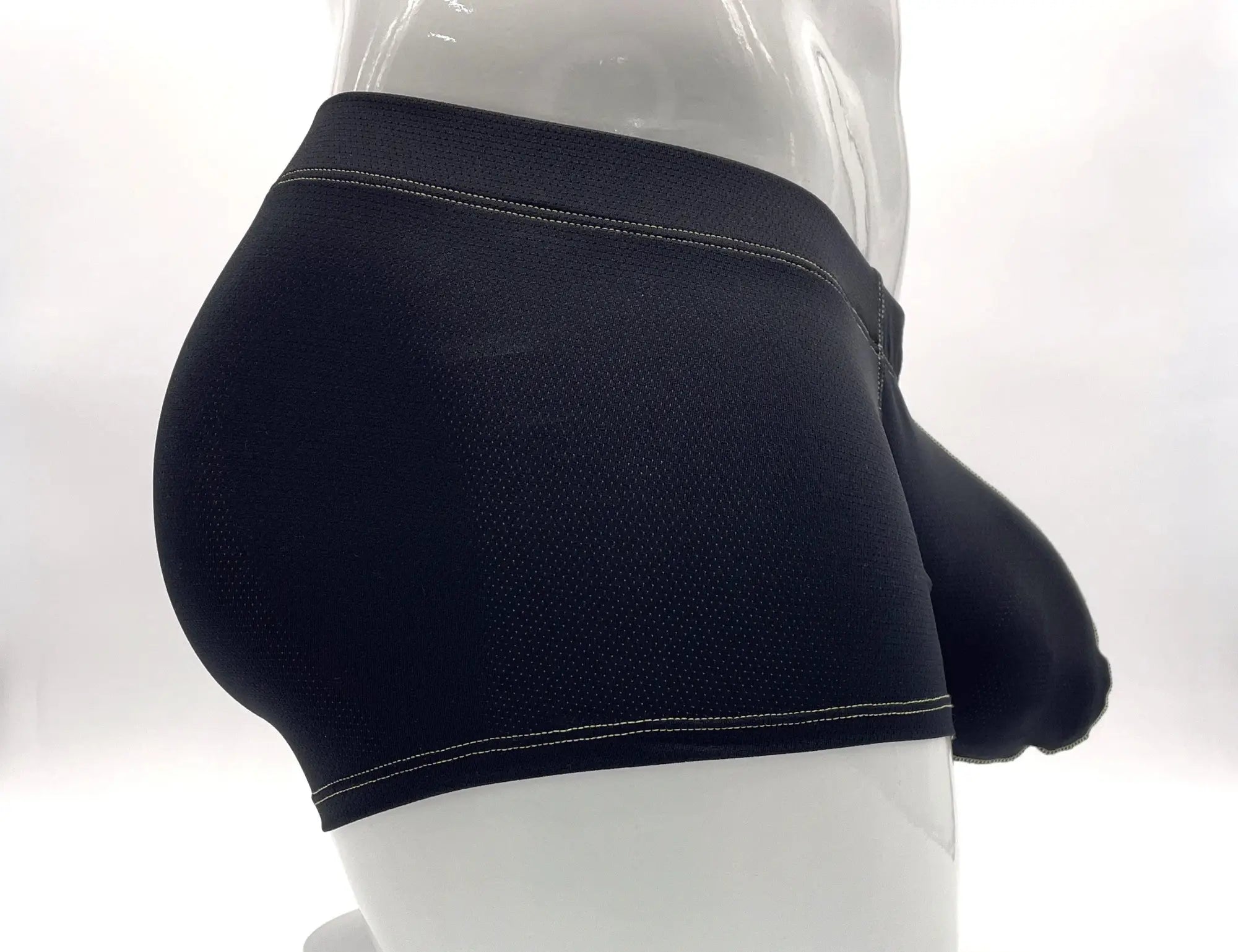 Black Big Boy pouch boxer briefs featuring a textured fabric and contrasting yellow stitch detailing.