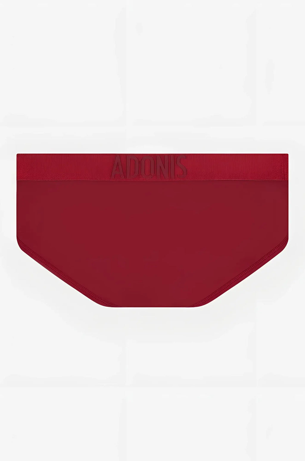 Wine jock-brief solid red seamless brief with embossed adonis logo on matching elastic waistband