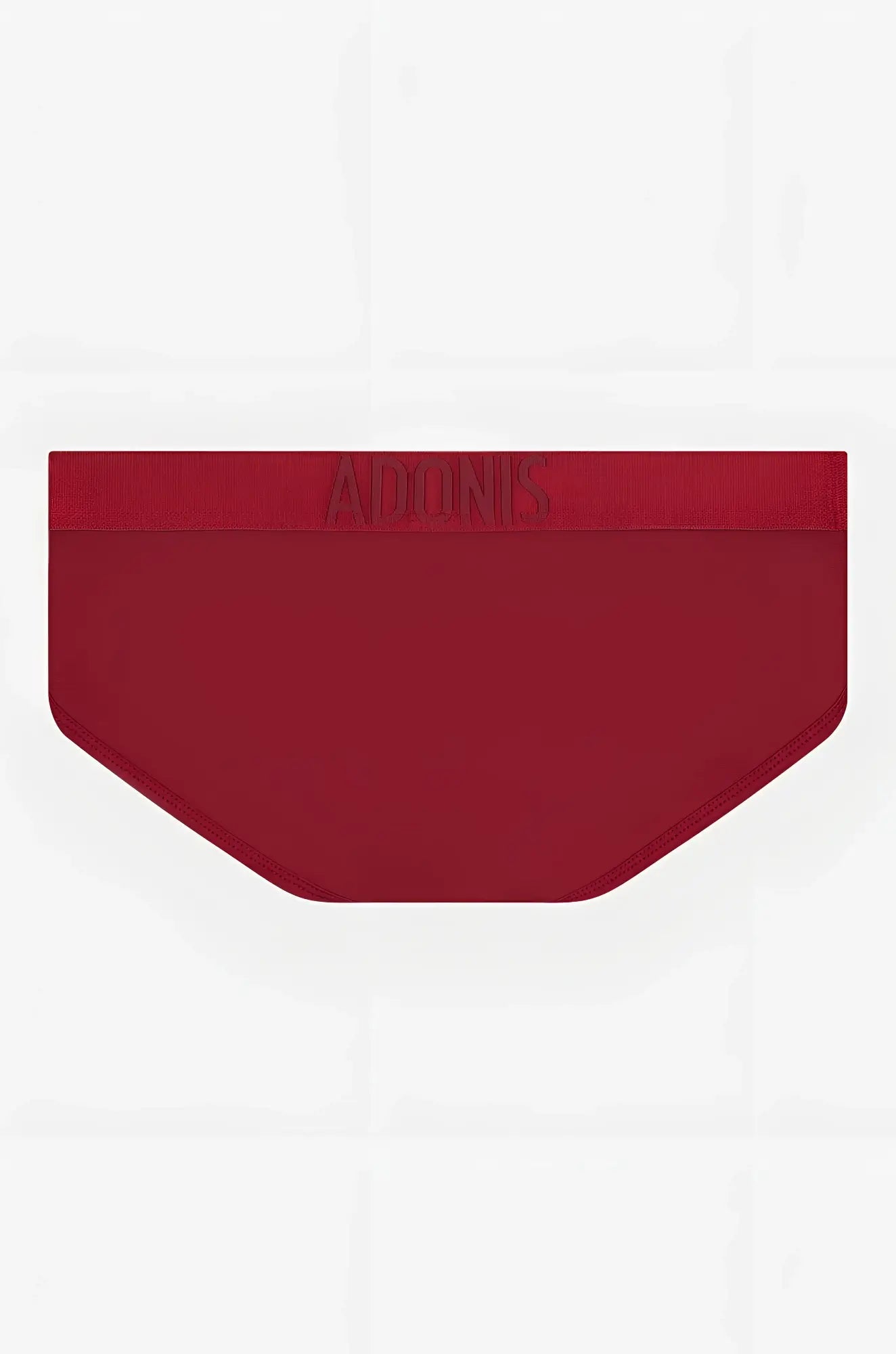 Wine jock-brief solid red seamless brief with embossed adonis logo on matching elastic waistband