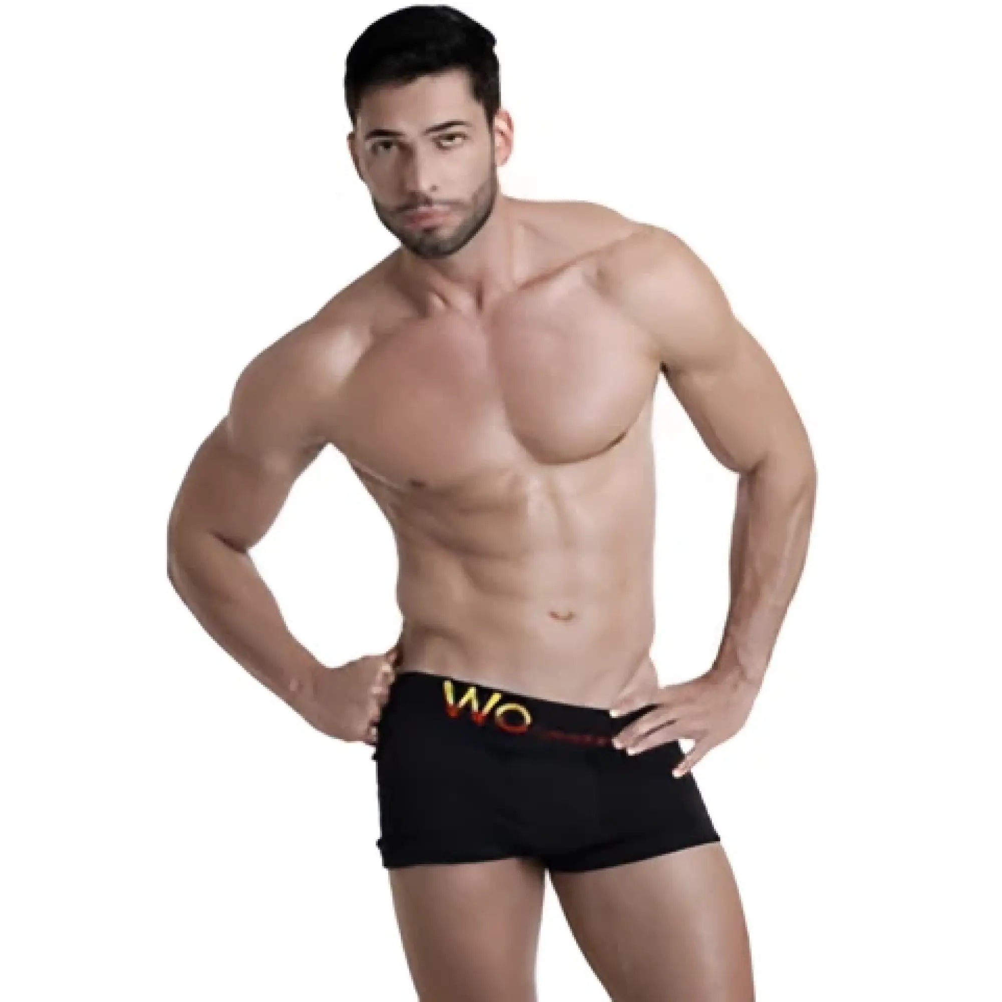 Black wo underwear solid boxer brief with gold wo logo on waistband size m designed for comfort and support