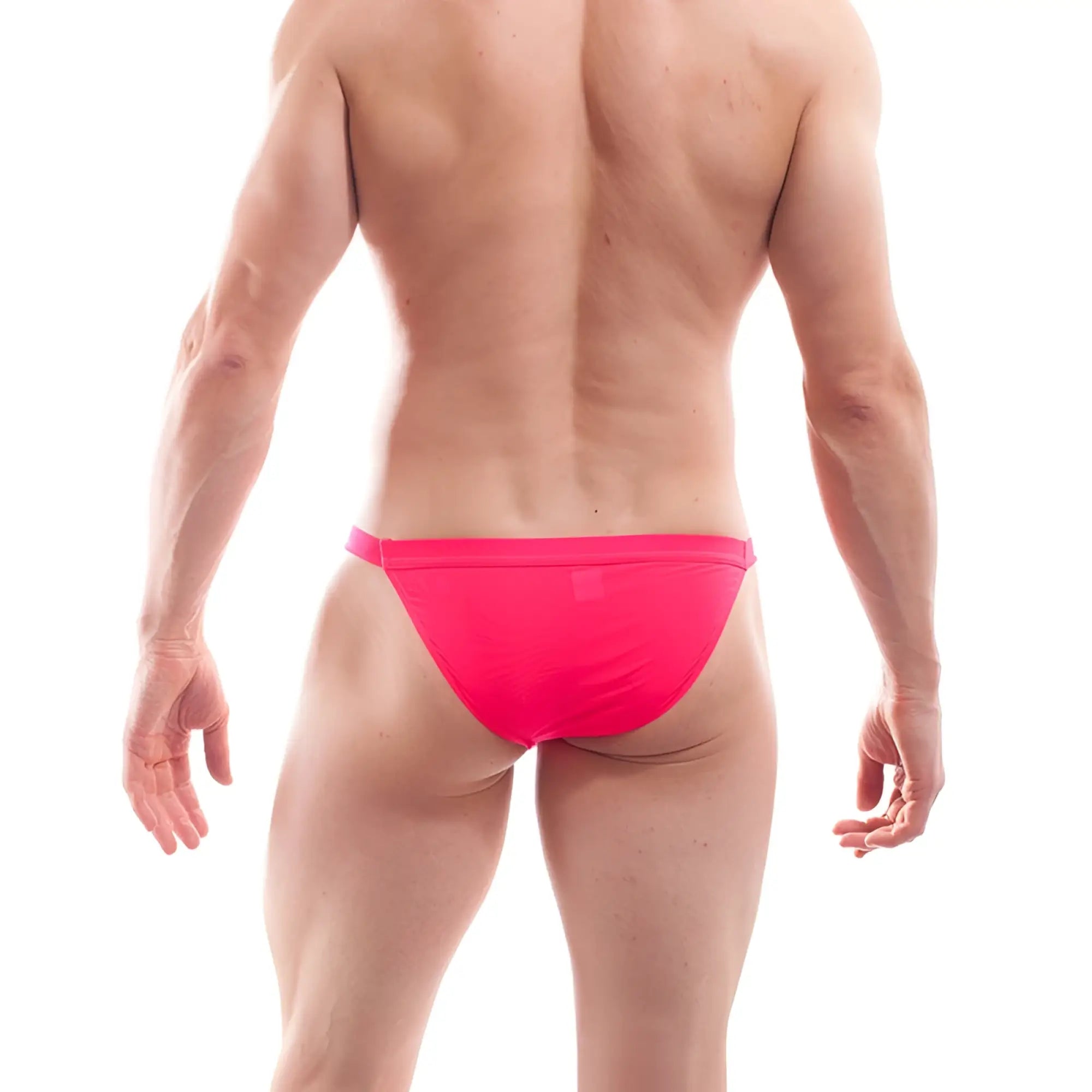 Wojoer beun basic tanga bikini swimwear neon coral in bright pink smooth stretchy fabric size m