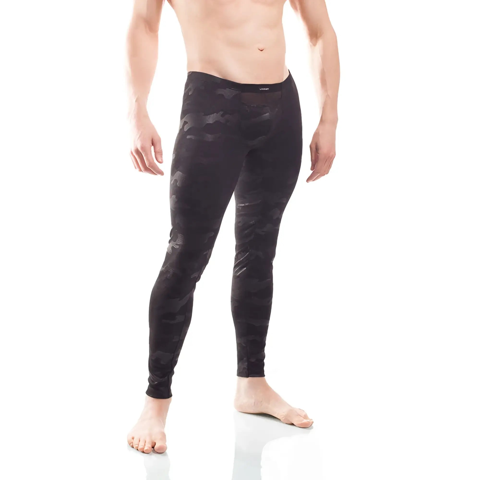 Wojoer black camouflage powernet insert compression leggings in size XL featuring a sleek pattern design