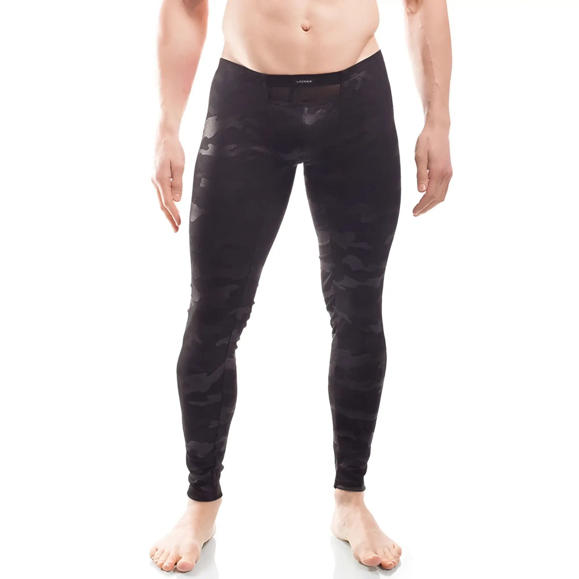 Wojoer black camouflage powernet insert compression leggings pants made of breathable fabric size XL shown from the back