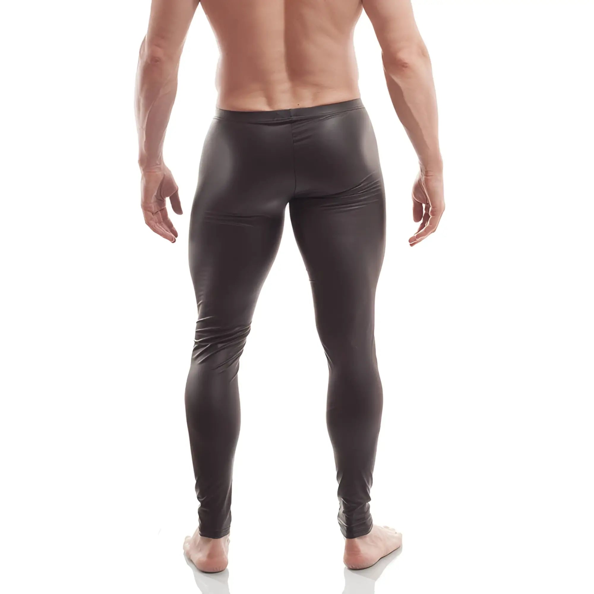 Wojoer crotchless pleather leggings pants black with a sleek glossy finish in size XL shown from the back side
