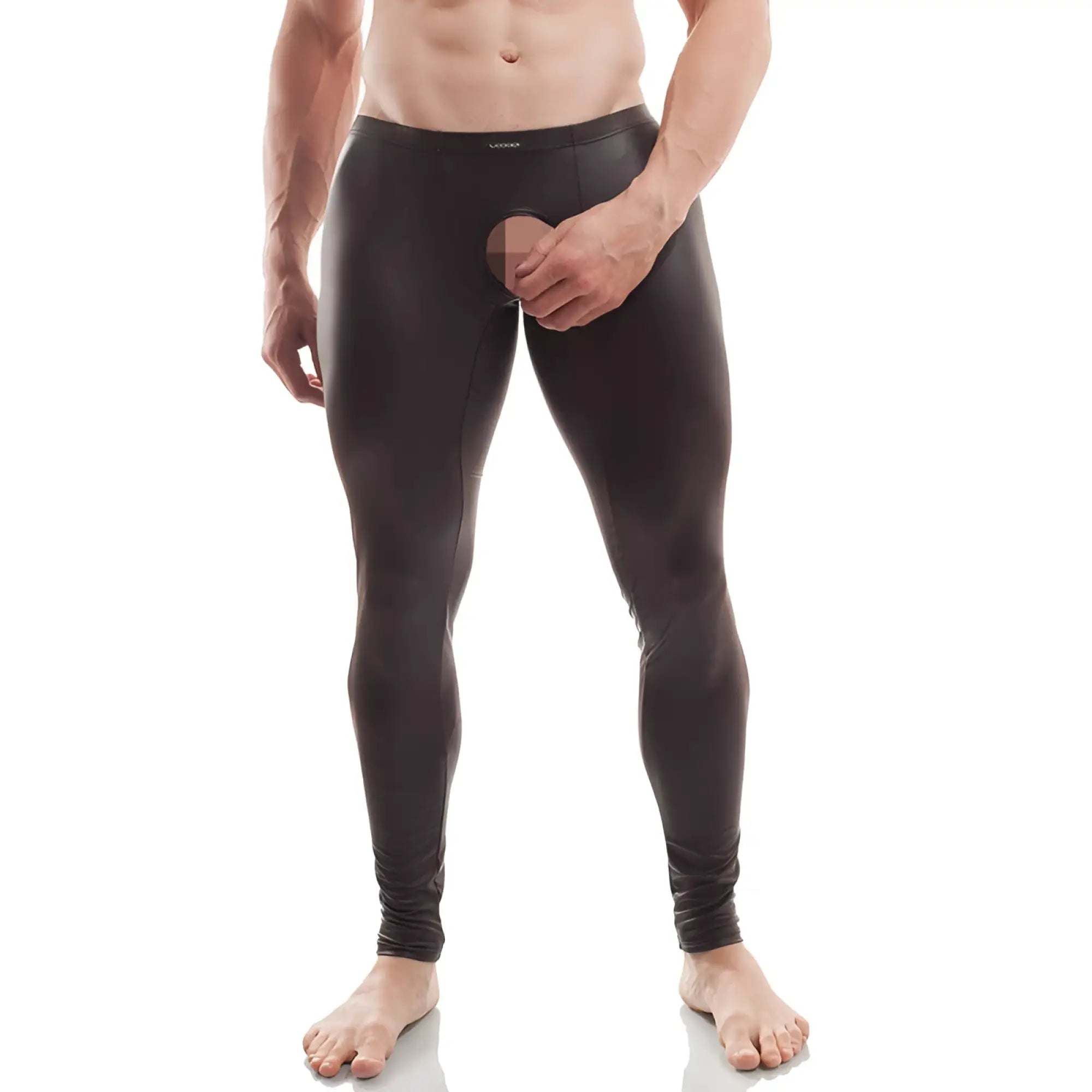 Wojoer crotchless pleather leggings pants in black xl featuring smooth stretchy material and an open crotch design