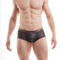 Black glossy finish wojoer funplastic rubber transparent waistband hipster boxer briefs with subtle logo size xl