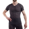 Wojoer WDF glitter stripe v neck short sleeved t shirt in black and white horizontal stripes with snug fit size L
