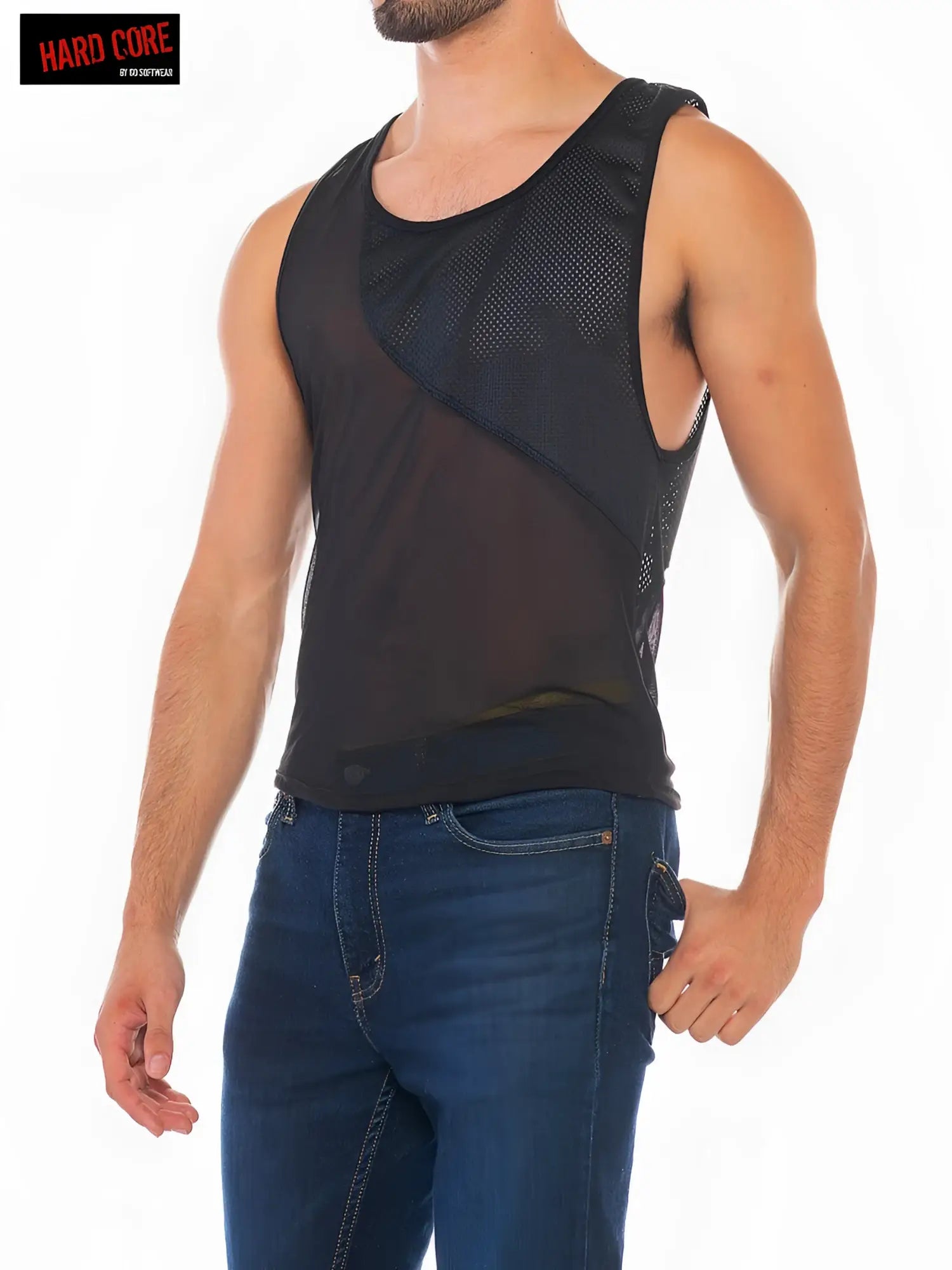 X club tank top black mesh and solid fabric with cut out design modern sleeveless style