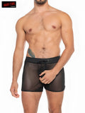 Black sheer mesh shorts x mini mesh short with solid waistband and drawstring front for breathable style