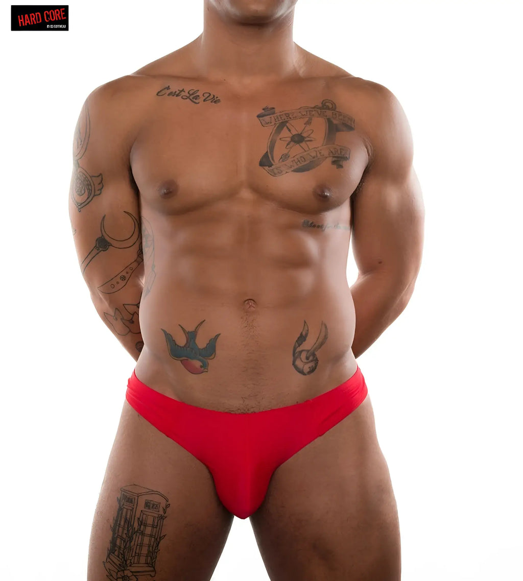 Red briefs xoXO posing thong made of soft fabric shown from the back for comfortable and stylish wear