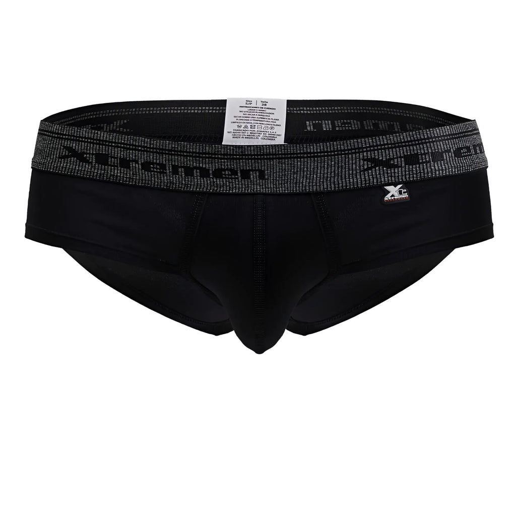 Black xtremen 41315 cotton blend briefs with gray patterned waistband featuring xtreme logo and brand name