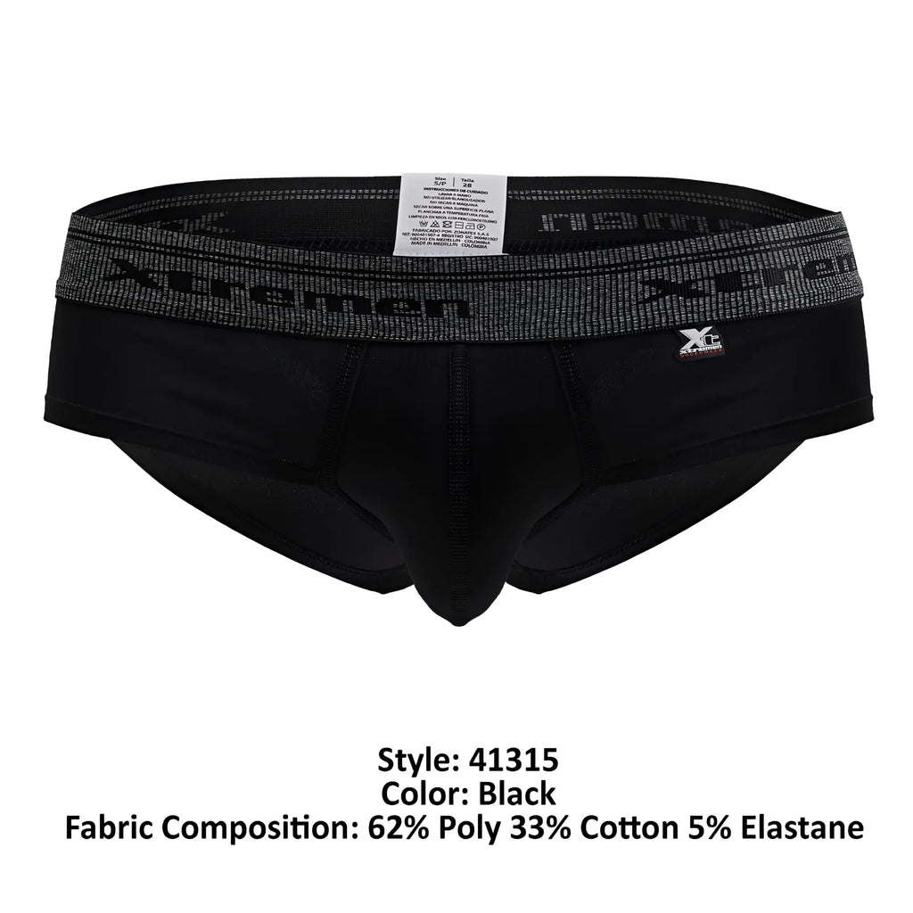 Black Xtremen 41315 cotton blend briefs with gray patterned waistband, brand logo, and elasticated fit