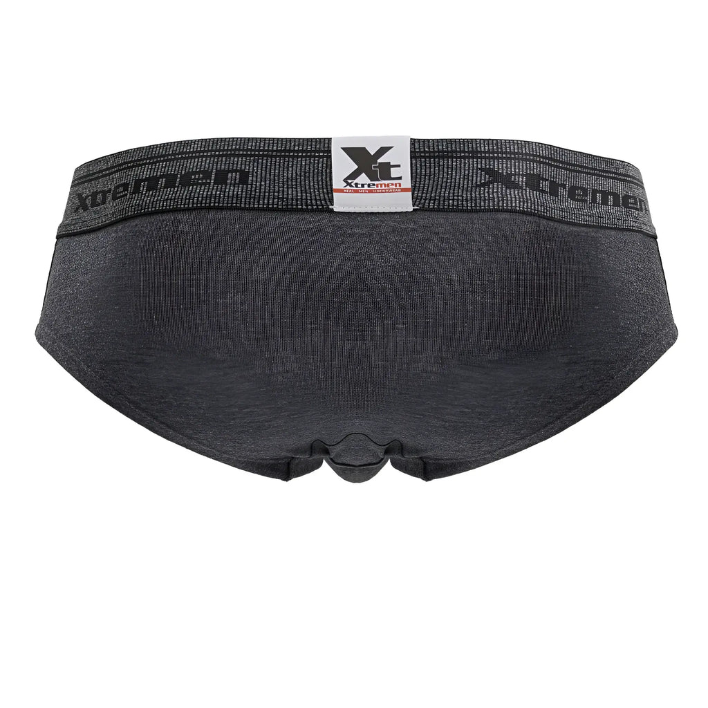 Dark gray heathered xtremen 41315 cotton blend briefs with black elastic waistband featuring brand name and logo
