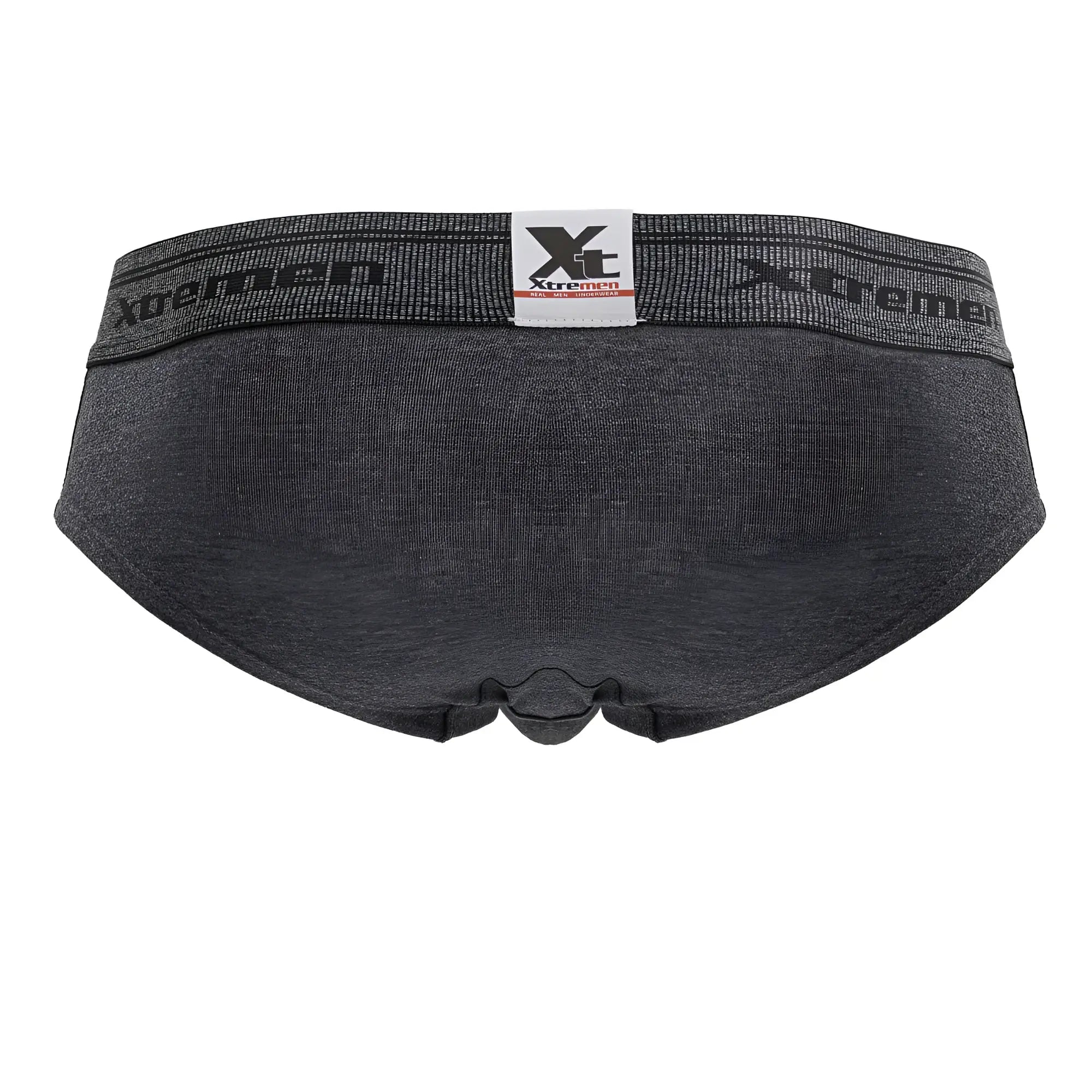 Dark gray heathered xtremen 41315 cotton blend briefs with black elastic waistband featuring brand name and logo