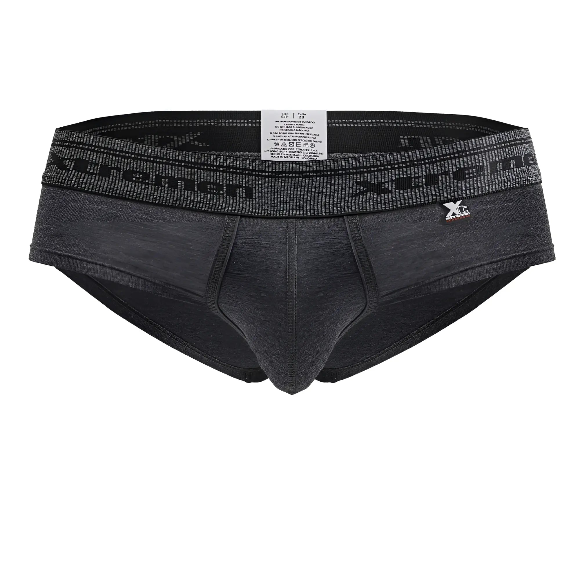 Dark gray heathered men’s briefs with black elastic xtreme logo waistband cotton blend xtremen 41315 color cross