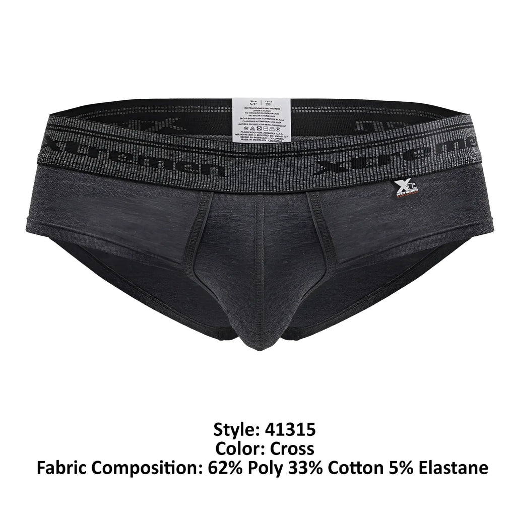 Dark gray heathered xtremen 41315 cotton blend briefs with black waistband and xp brand emblem on the side