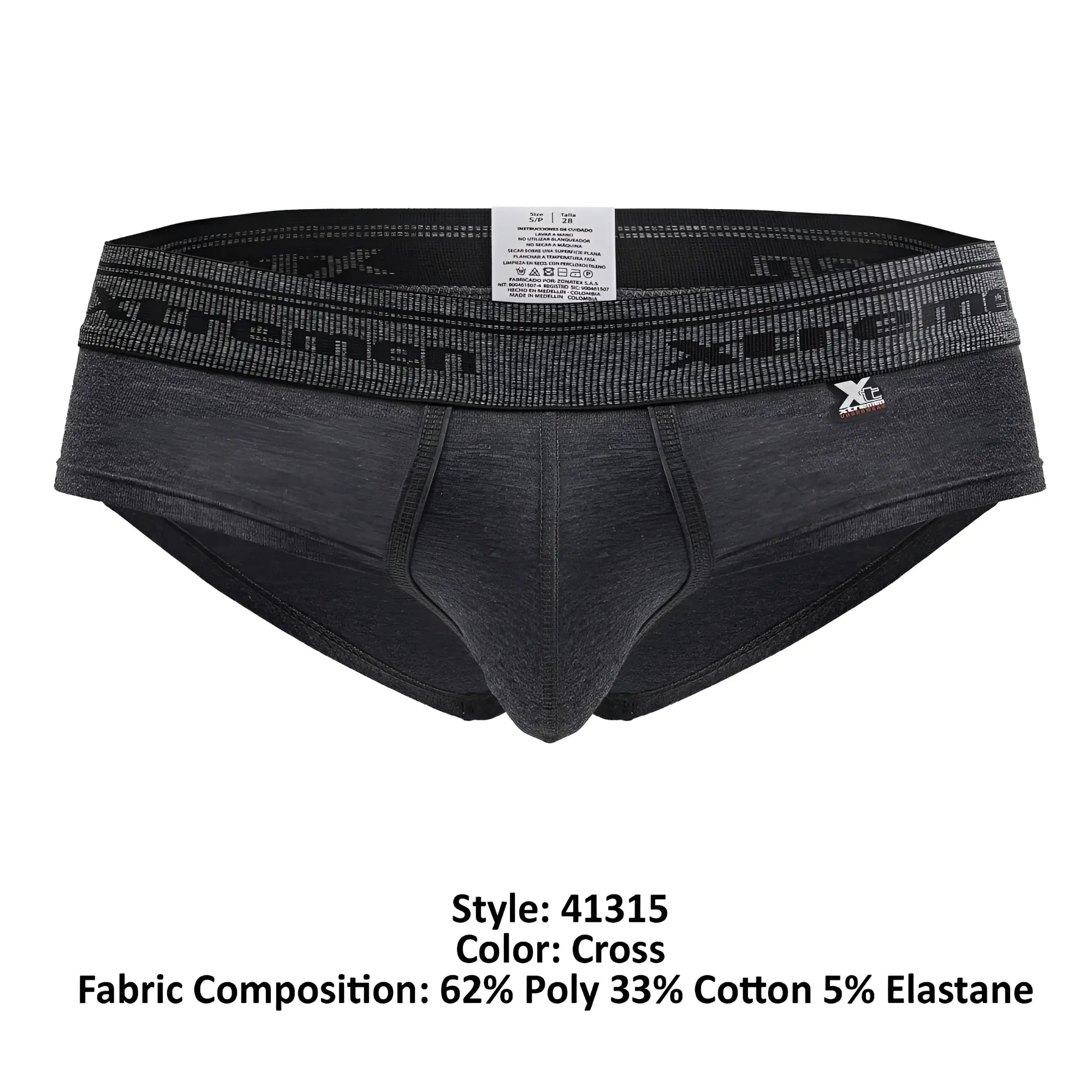 Dark gray heathered xtremen 41315 cotton blend briefs with black waistband and xp brand emblem on the side