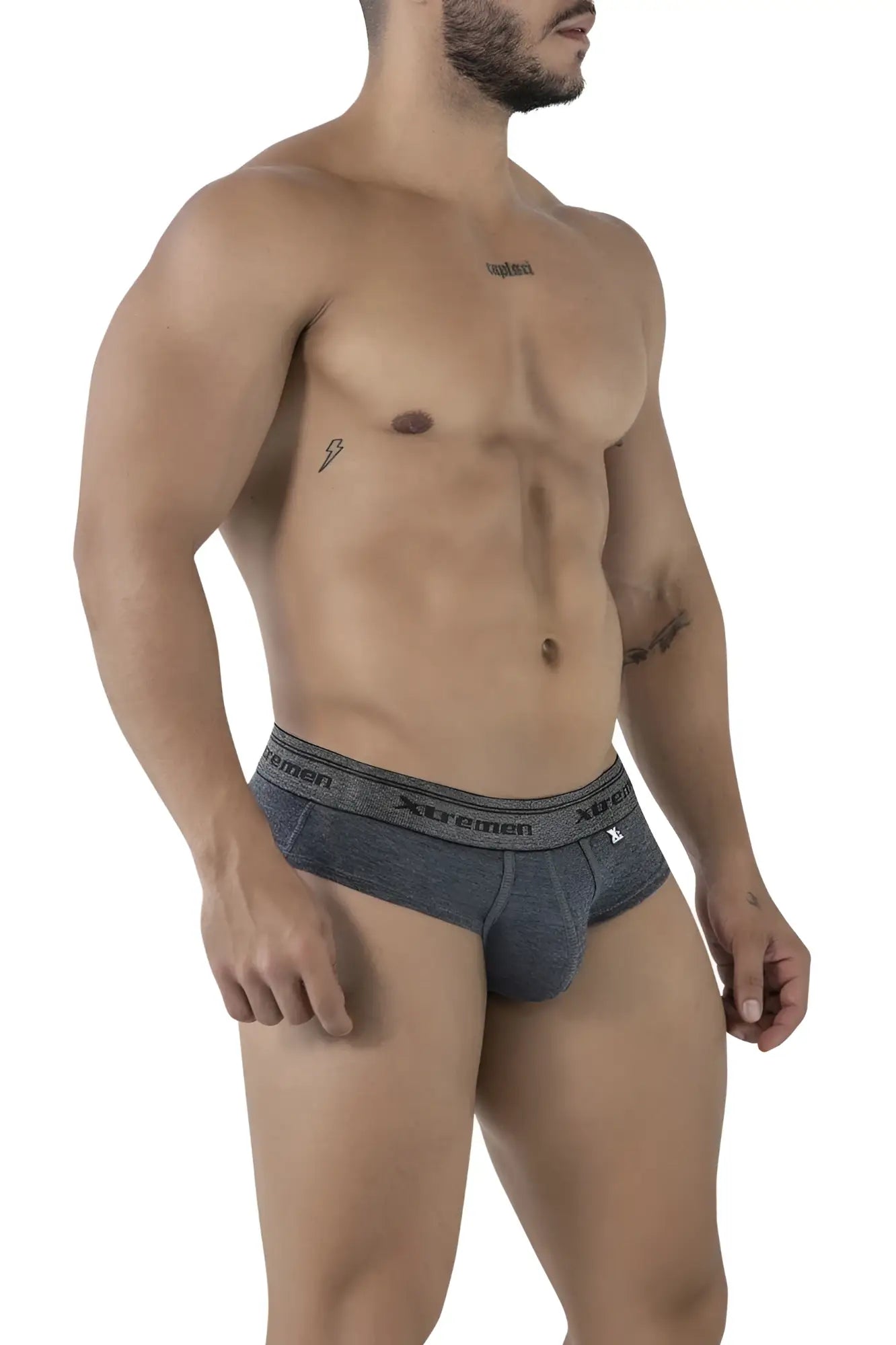 Gray heathered cotton blend briefs with black xtremen logo band from the xtremen 41315 cotton blend collection