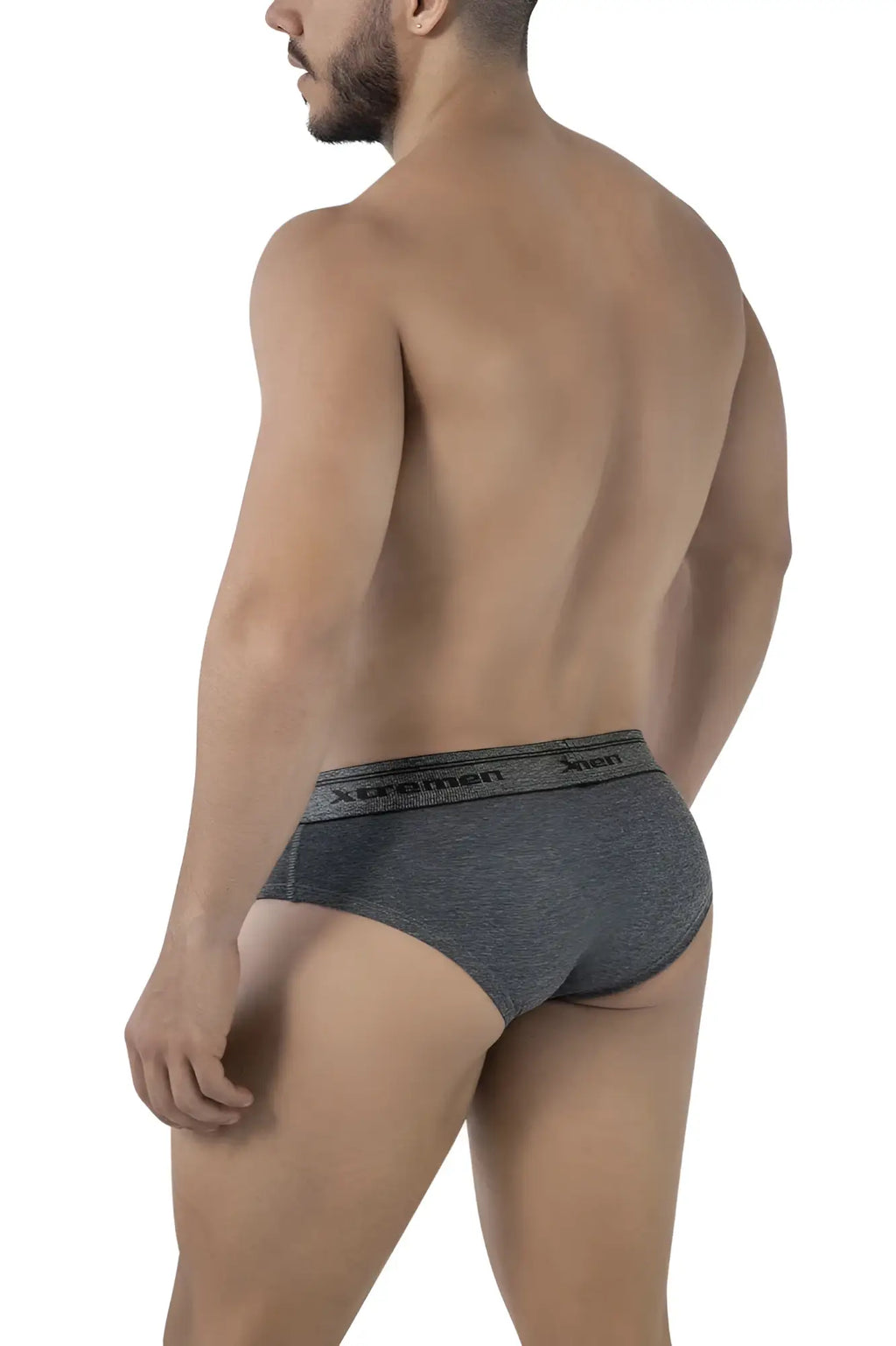 Gray heathered cotton blend briefs with black elastic waistband featuring xtreme men logo xtremen 41315 color cross