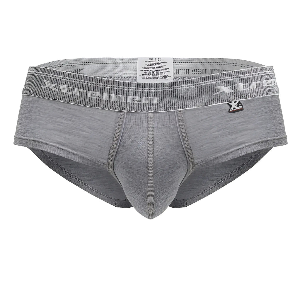 Gray heathered xtremen 41315 cotton blend briefs with textured elastic waistband featuring white xtreme logo