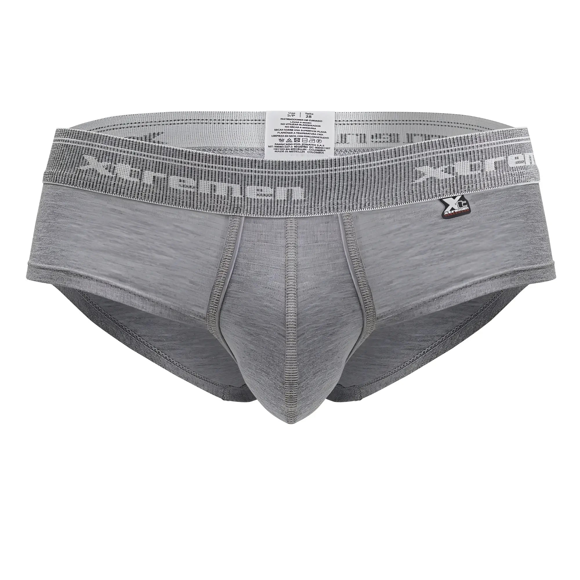 Gray heathered xtremen 41315 cotton blend briefs with textured elastic waistband featuring white xtreme logo