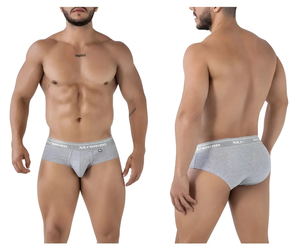 Gray heathered cotton blend briefs with white elastic xtreme waistband and brand emblem color jasper gray