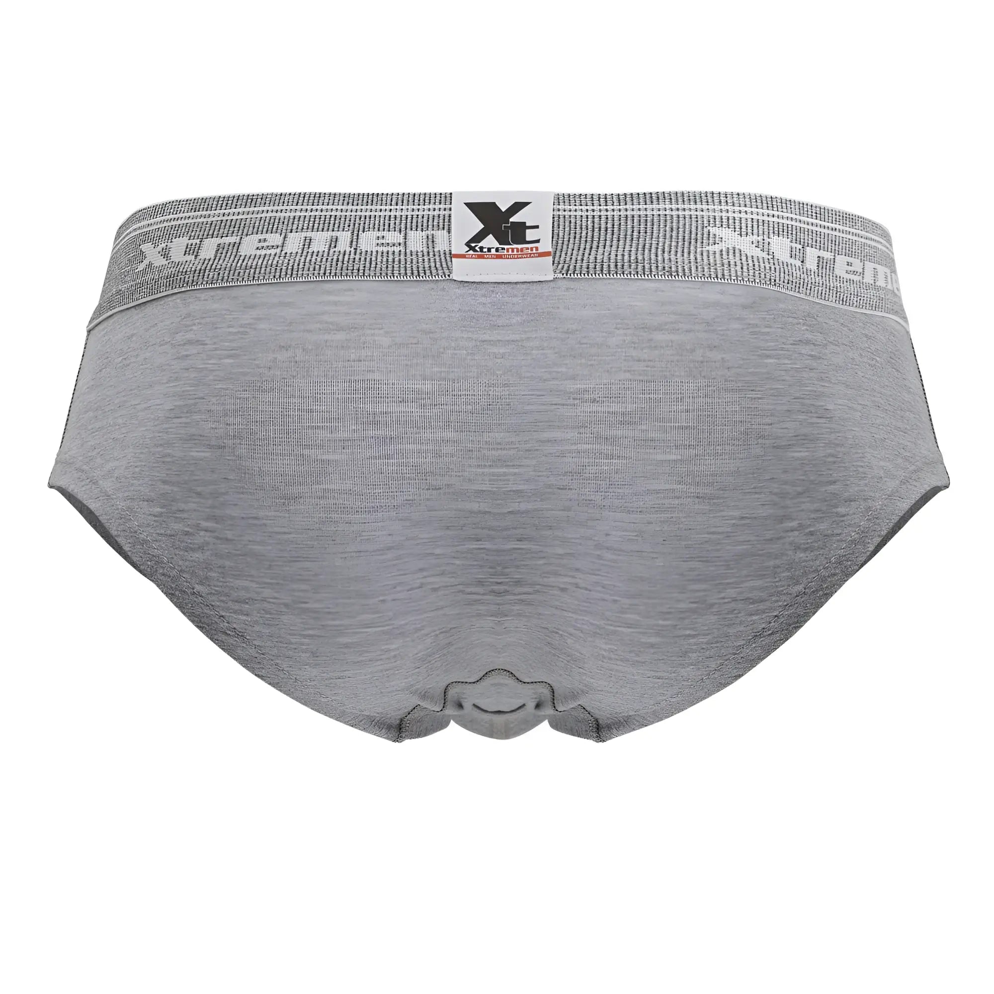 Gray heathered cotton blend briefs with white elastic waistband featuring xtreme logo and brand tag in jasper gray
