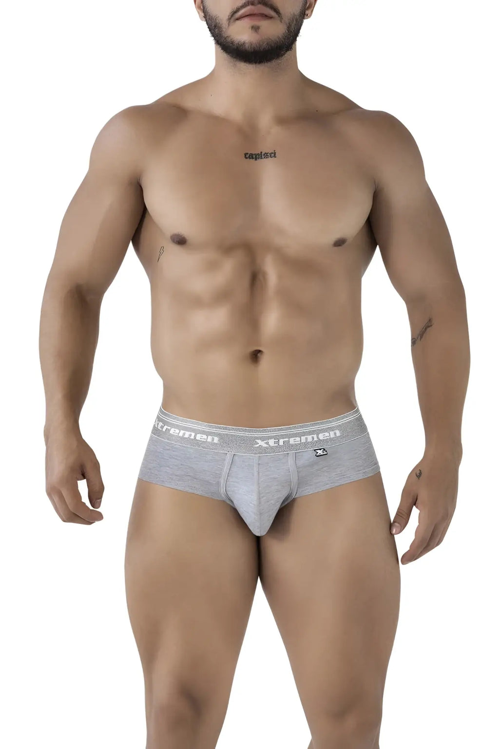 Gray cotton blend briefs in jasper gray with xtremen branding on the waistband for comfortable everyday wear