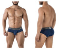 Navy cotton blend men’s briefs with gray elastic waistband featuring xtremen logo and xl size tag