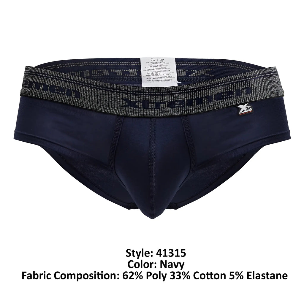 Navy xtremen 41315 cotton blend briefs with textured elastic waistband and dark gray brand name lettering