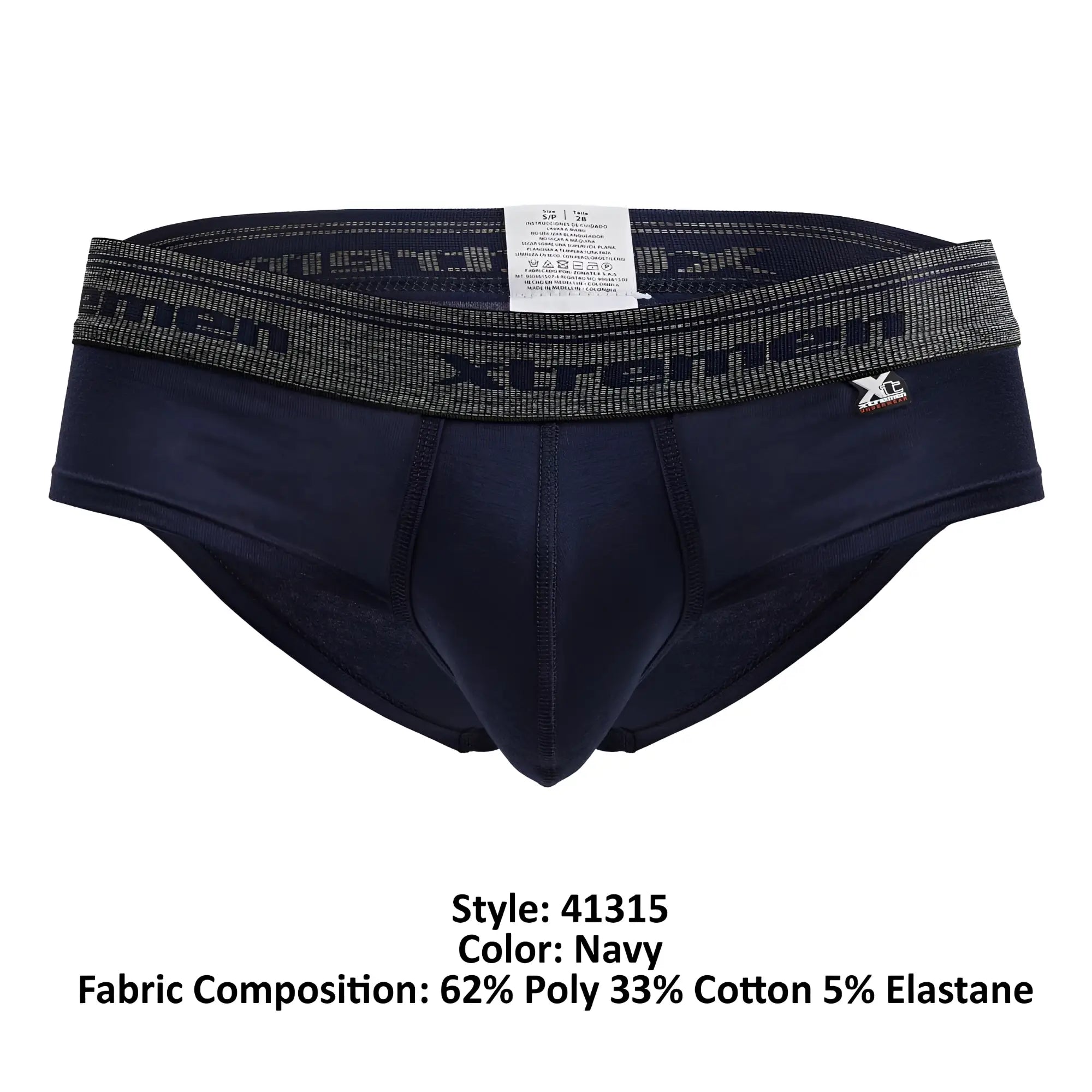Navy xtremen 41315 cotton blend briefs with textured elastic waistband and dark gray brand name lettering
