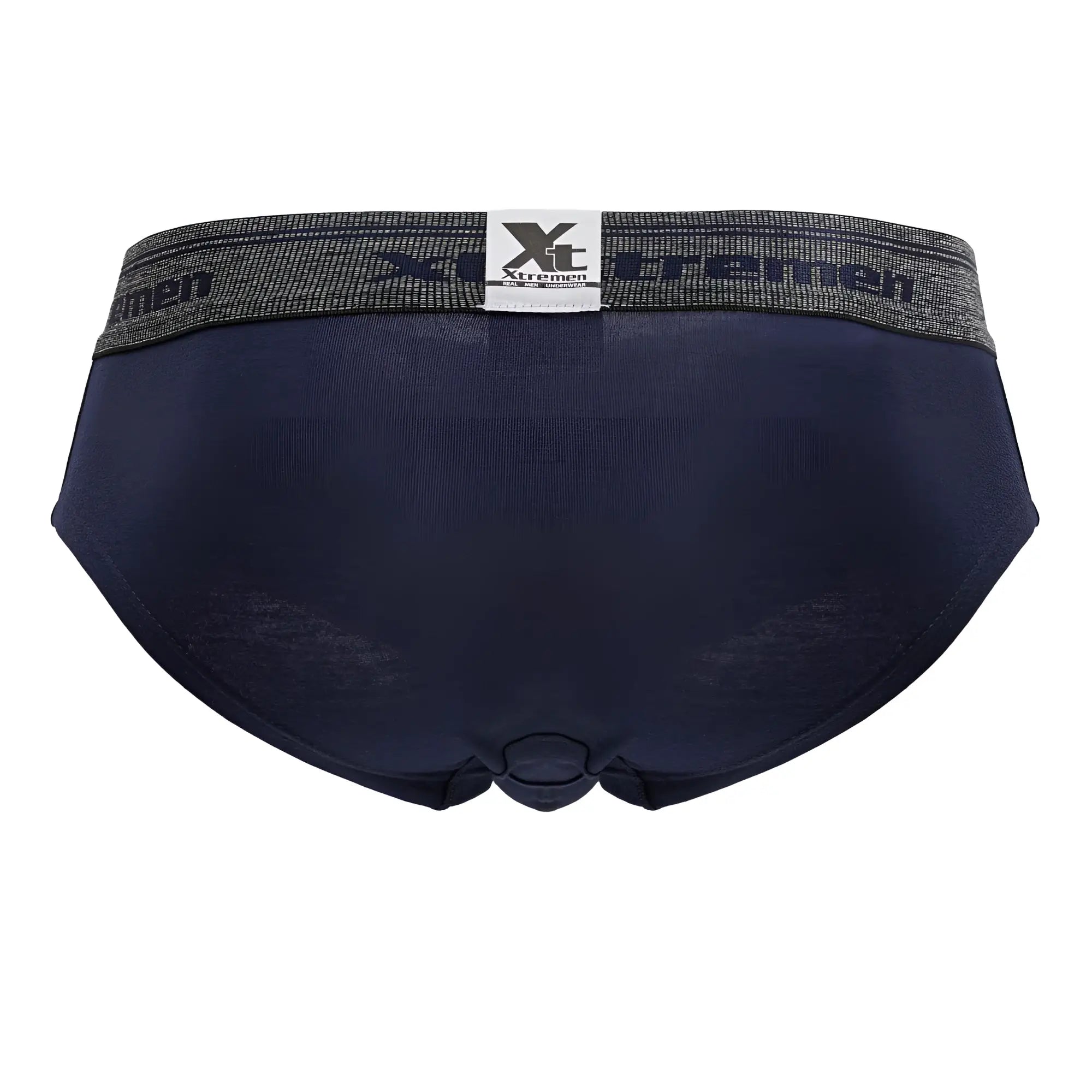 Dark navy blue Xtremen 41315 cotton blend men’s briefs with textured gray waistband featuring brand logo
