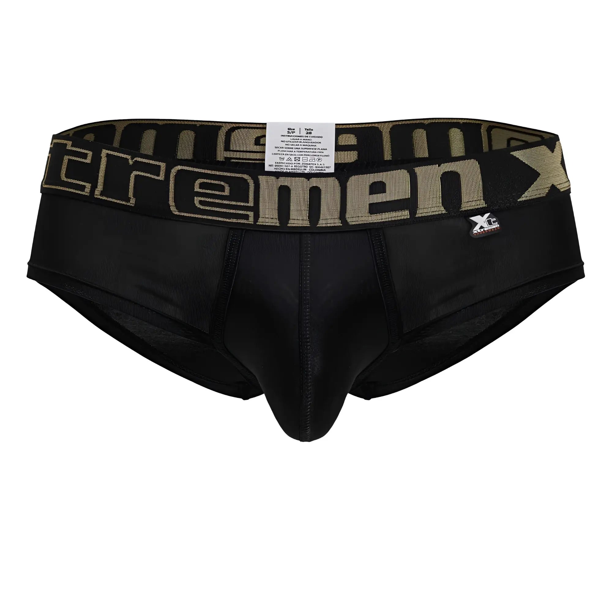 Black xtremen 41316 microfiber men’s briefs with camouflage waistband and olive green xtremen logo
