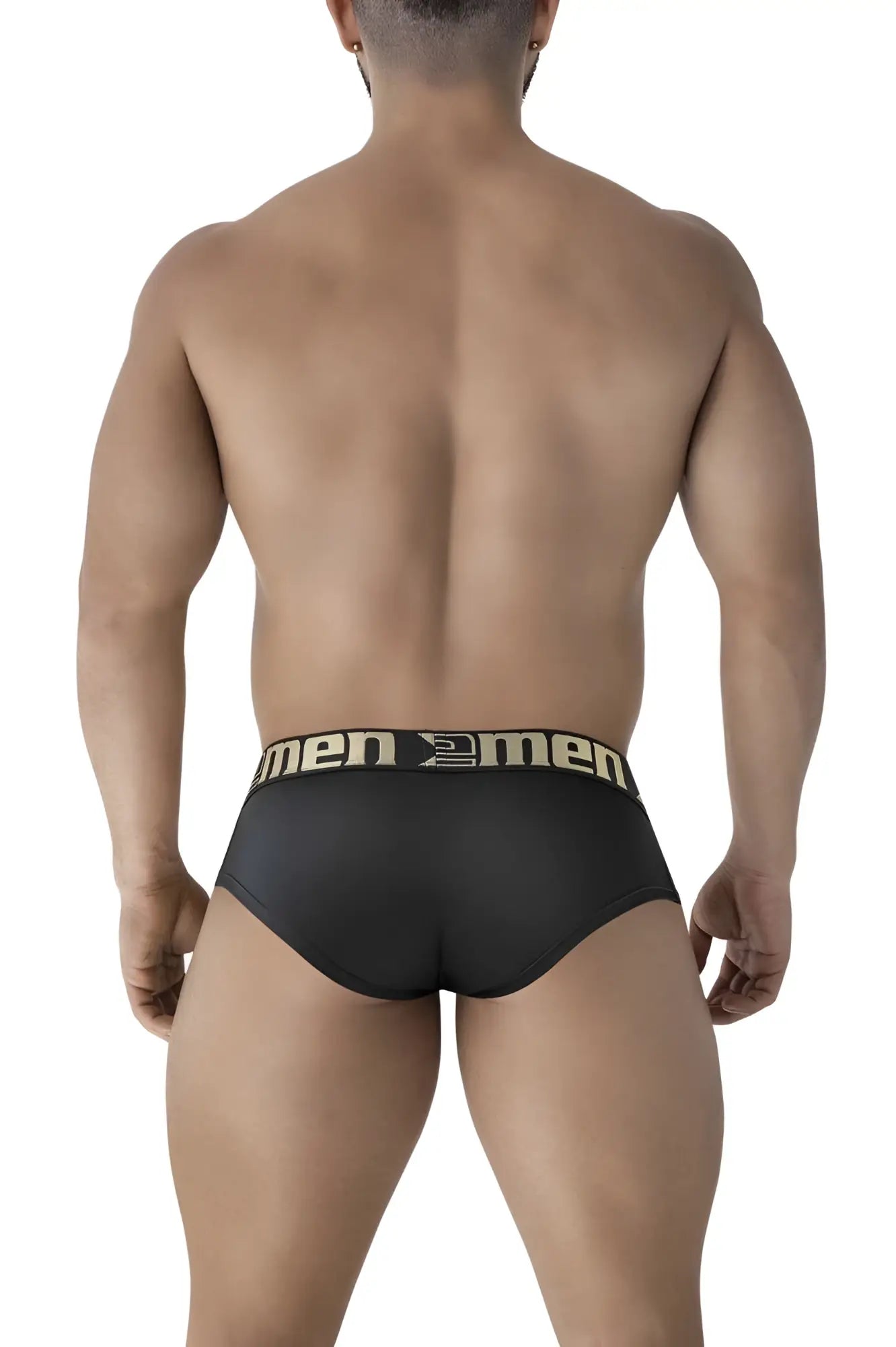 Black xtremen 41316 microfiber briefs with gold and black men2men waistband logo for comfortable daily wear
