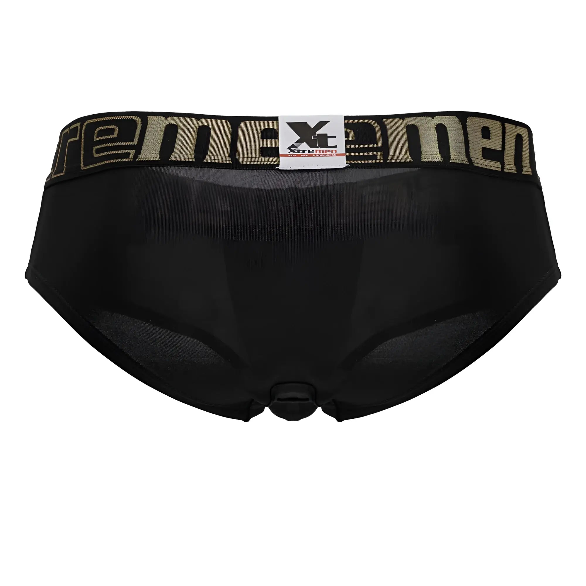 Black mesh xtremen 41316 microfiber briefs for men with beige xtrememen waistband and brand logo