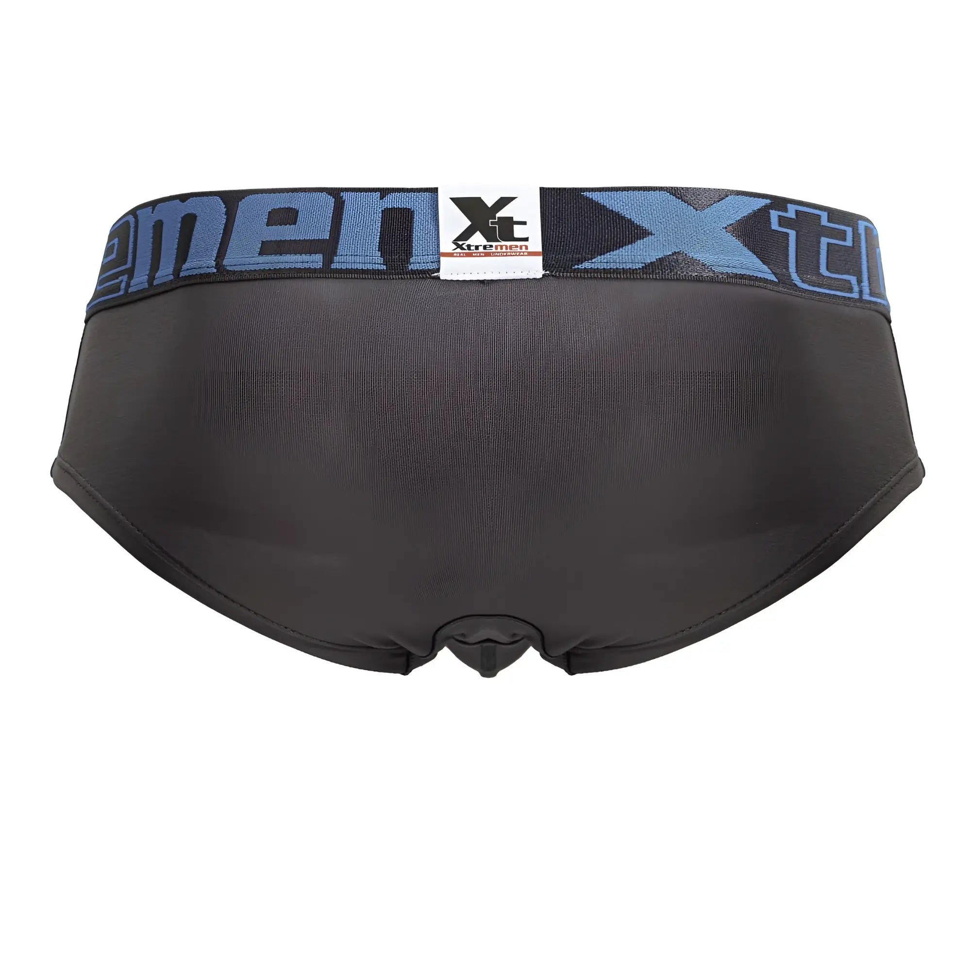 Black xtremen 41316 microfiber briefs with gray color and blue black elastic waistband featuring the brand logo